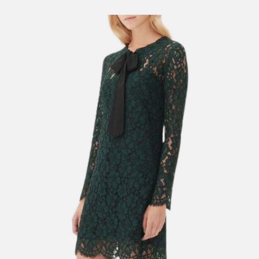 Sandro Green and Black Long Sleeve Sheath Dress